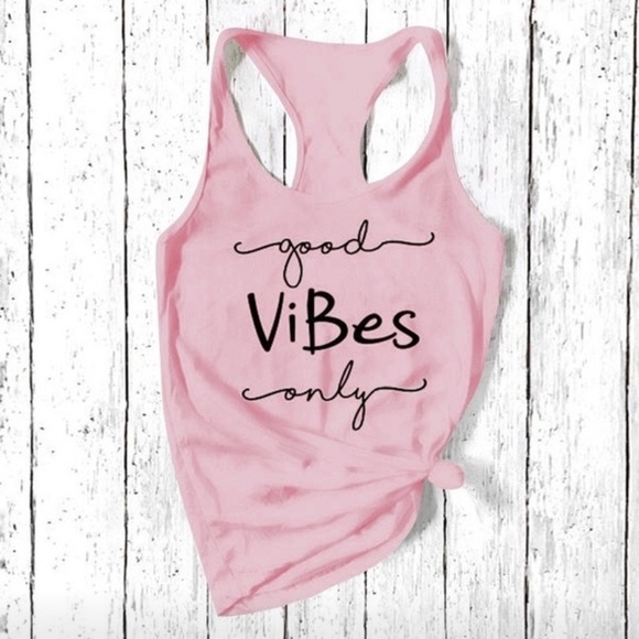 Tops - 🆕 Good Vibes Only Graphic Pink & Black Tank